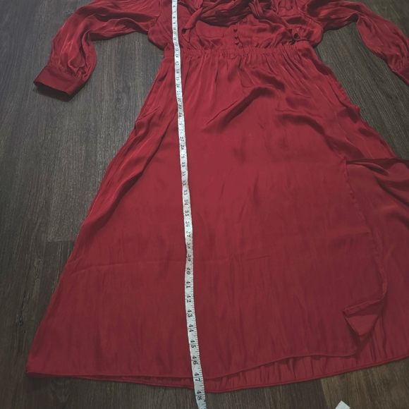 J.Crew Red Long Sleeve Tie Neck Midi Dress | Size L | Elegant Satin Look - Picture 15 of 15